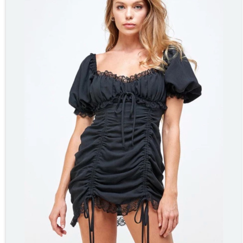 Mable‎ Black Lace Rouched Babydoll Bodycon Mini Dress, M Whimsigoth